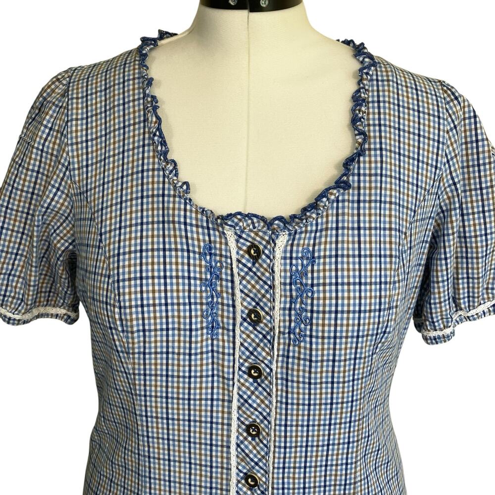 Spieth & Wensky EU 44 Feuerlaune Blue Gingham Trachten Blouse Octoberfest Tyrol - Picture 5 of 16